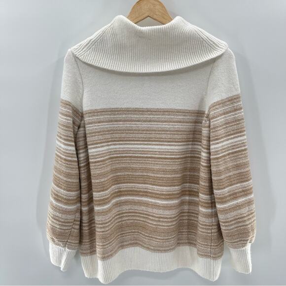 NWT Lane Bryant Cowlneck Striped Cozy Soft White Tan Warm Sweater Size 14/16 - Picture 10 of 13